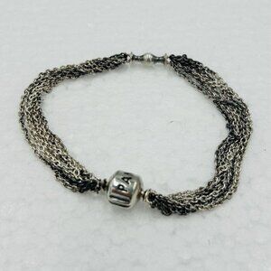Estate Pandora Sterling Silver Multi-Strand One Clip Station Bracelet 7" Vintage